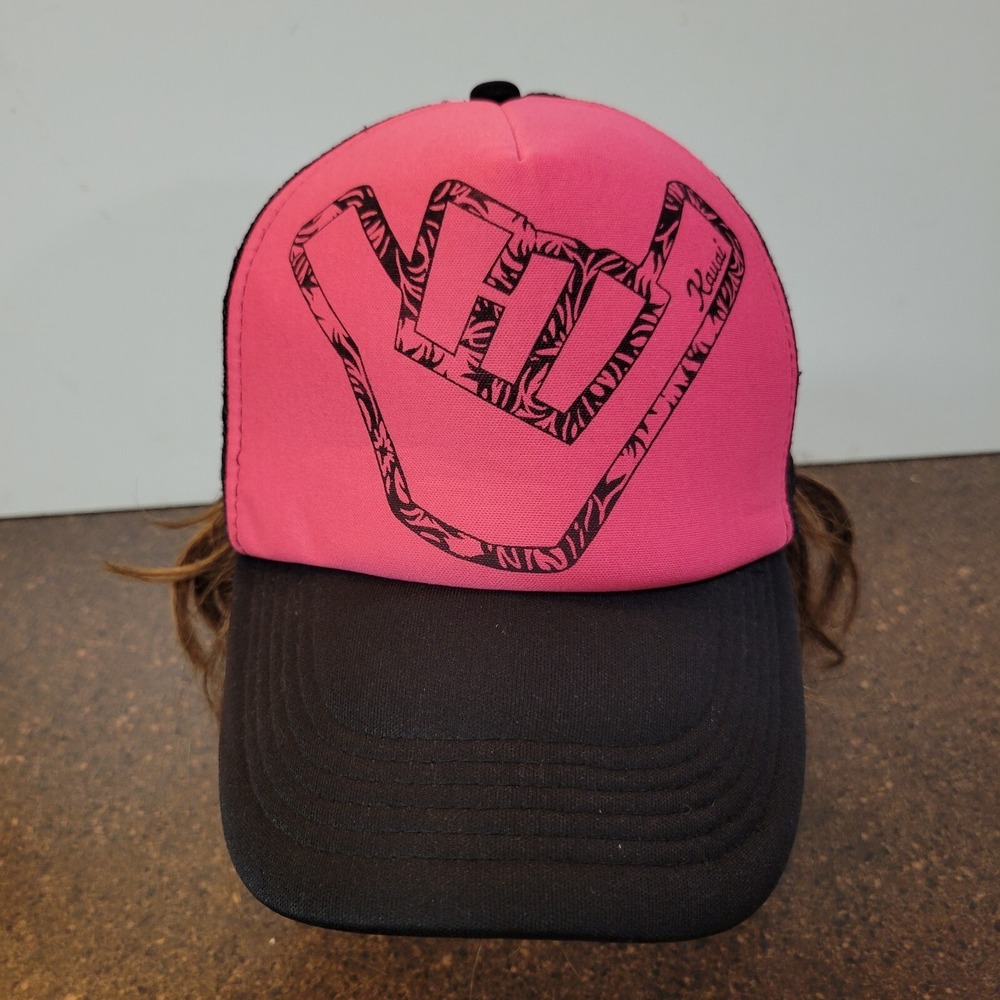 Hawaiian Headwear Kawai Trucker Hat Unisex Adults Pink Black Adjustable Snapback